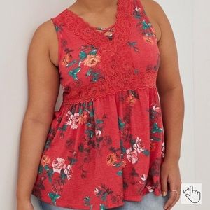Torrid floral tank with lace front size 3
